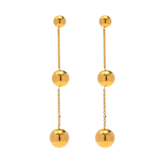 Stainless Steel Trio Ball Drop Earrings - Elegant and Versatile Jewelry for Women