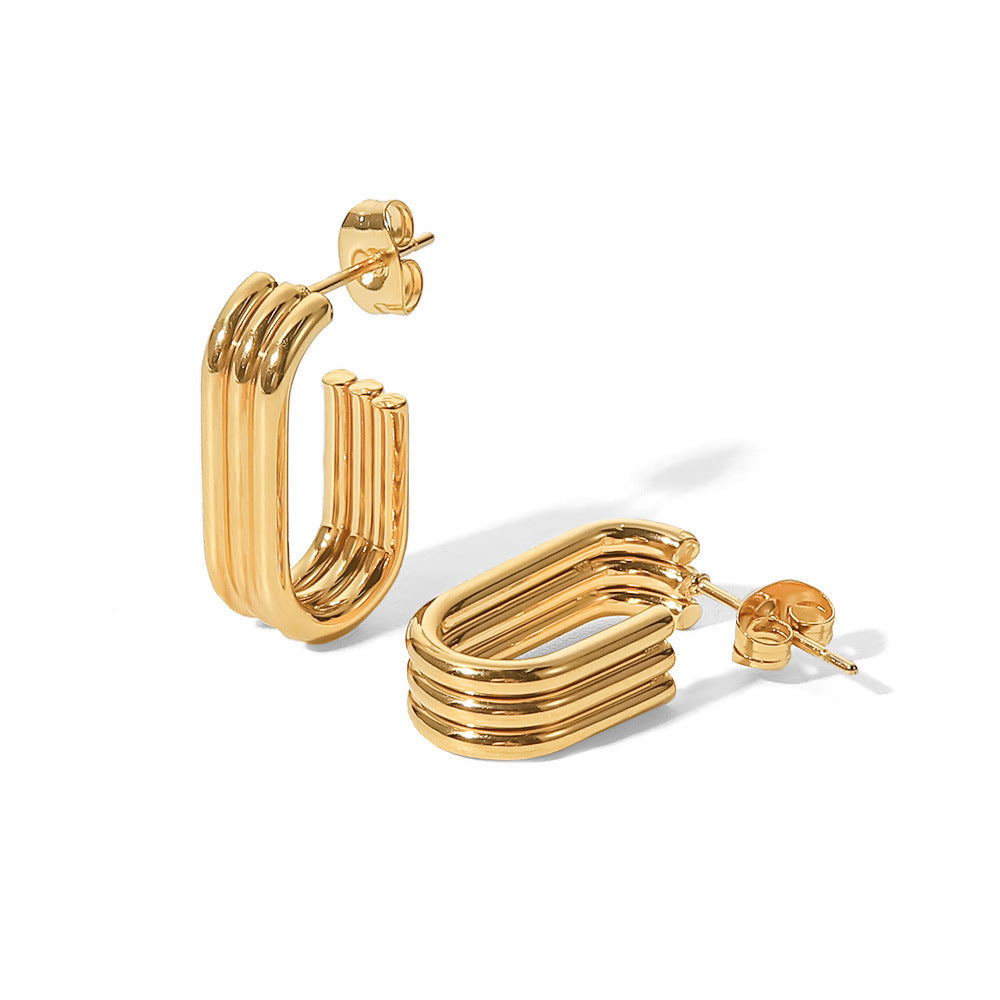 Geometric Titanium Steel Earrings In 18K Gold