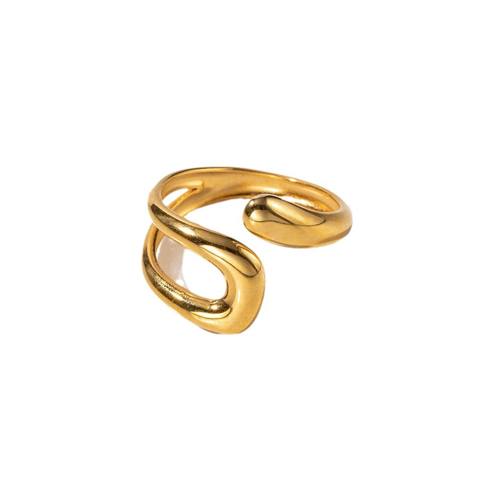 Stainless steel adjustable rings with gold plating, minimalist design.