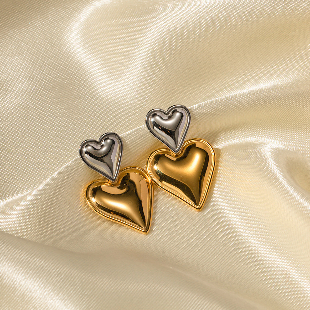 Stainless steel heart-shaped pendant earrings for women - a chic and timeless addition to your jewelry collection