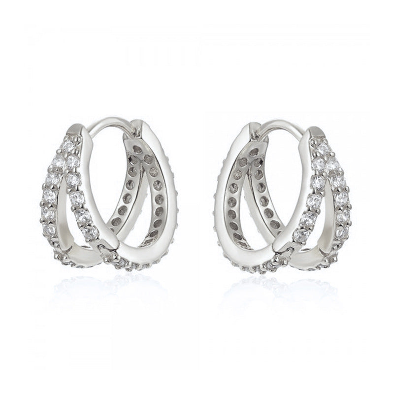 The Mila Earrings double zircon huggie hoop earrings Purajoia view 4