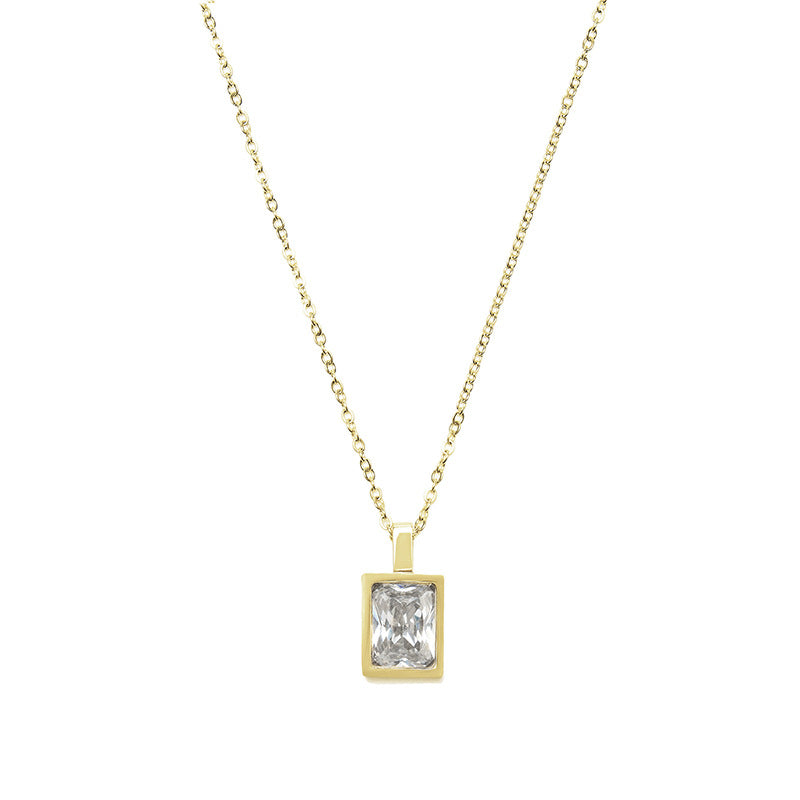 Light Luxury Small French Square Colored Zirconium Necklace