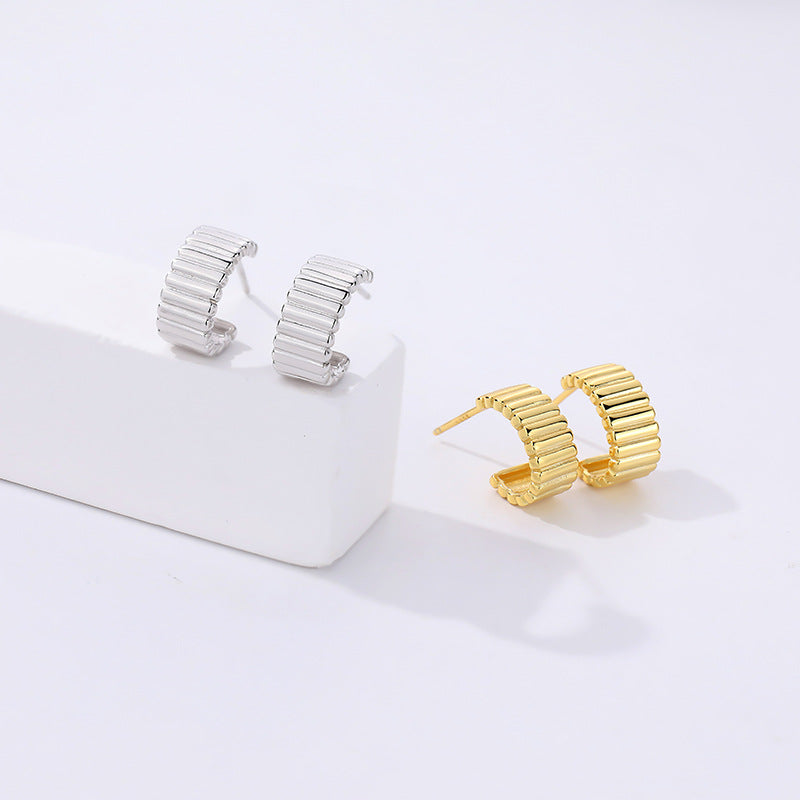 925 Sterling Silver Striped Stud Earrings showcasing a modern design for versatile elegance.