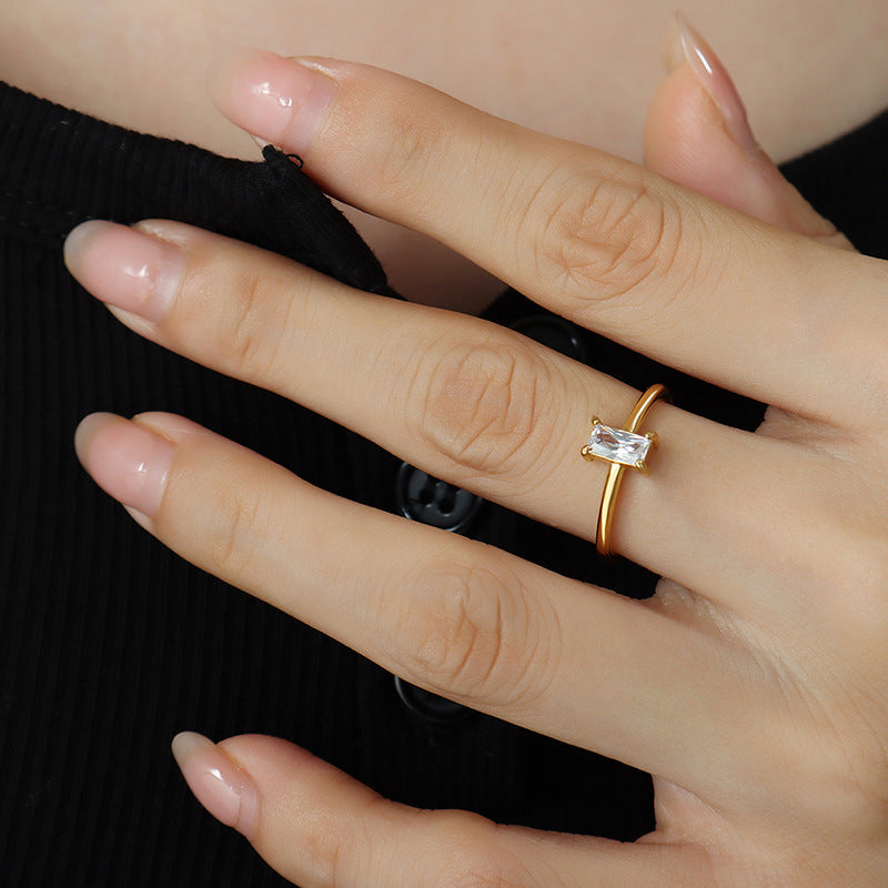 Stainless steel zircon ring, a radiant and enduring accessory that adds a touch of sparkle to your style.