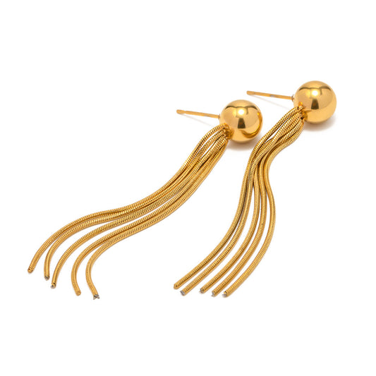 Chic geometric tassel earrings for women, blending modern design with timeless elegance, perfect for a sophisticated fashion statement.