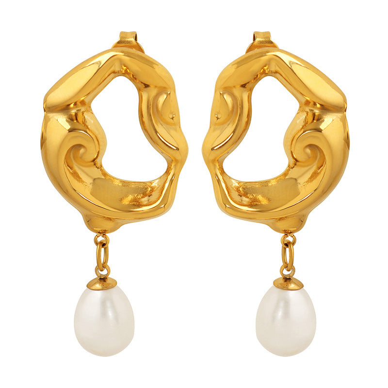 Vintage Gold Plated Earrings with Irregular Pearl Pendants