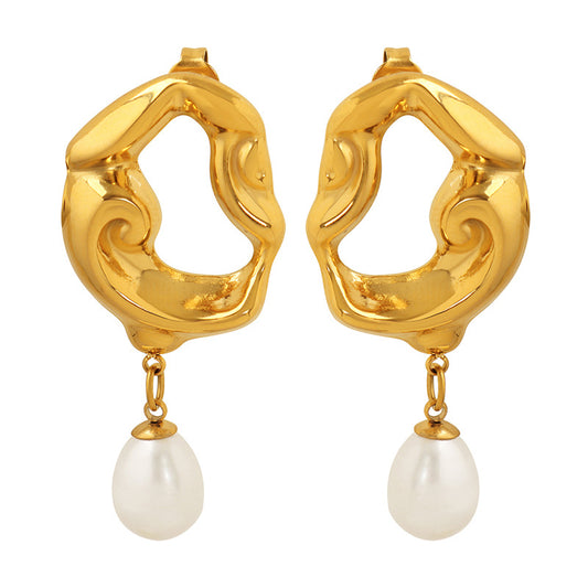 Vintage Gold Plated Earrings with Irregular Pearl Pendants