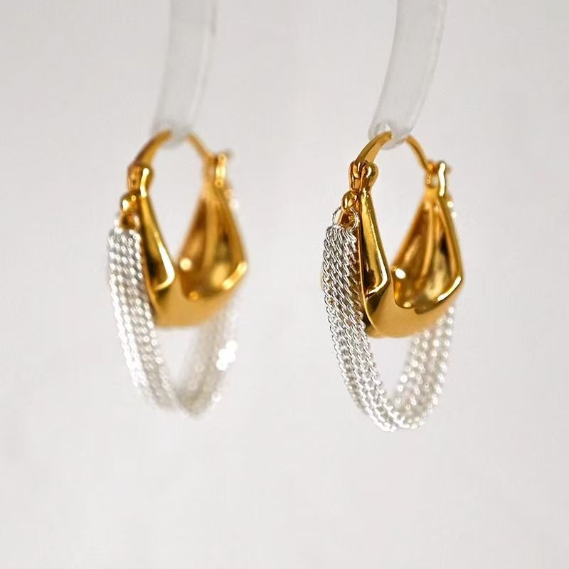 The Cannes Earrings two tone chain tassel huggie earrings Purajoia