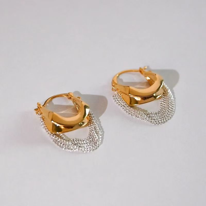 The Cannes Earrings two tone chain tassel huggie earrings Purajoia view 4