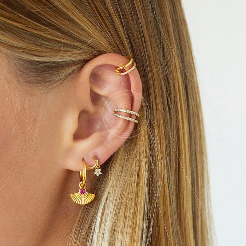 The Mila Earrings double zircon huggie hoop earrings Purajoia view 2