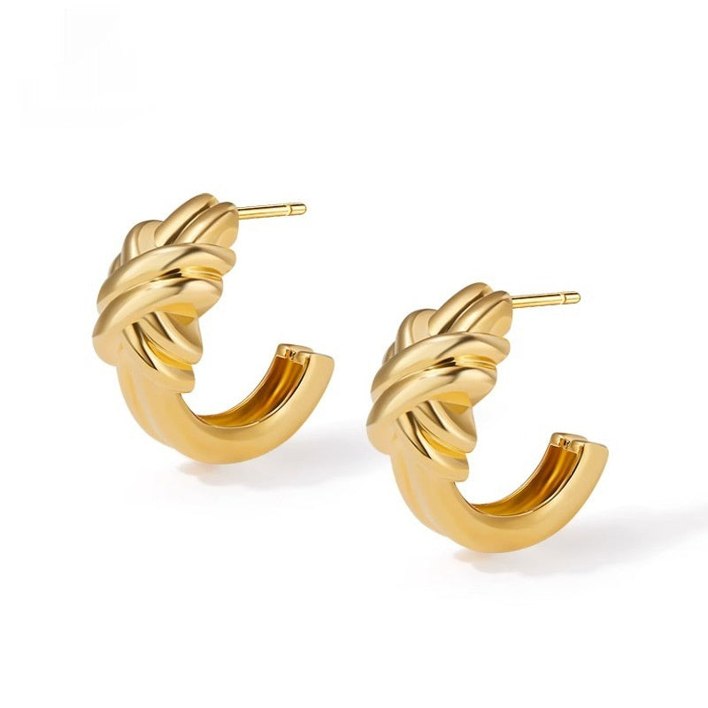 The Boucle Earrings c shape stud earrings gold Purajoia view 3