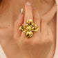 Close-up of 18K Gold Plated Floral Open Ring with intricate floral design