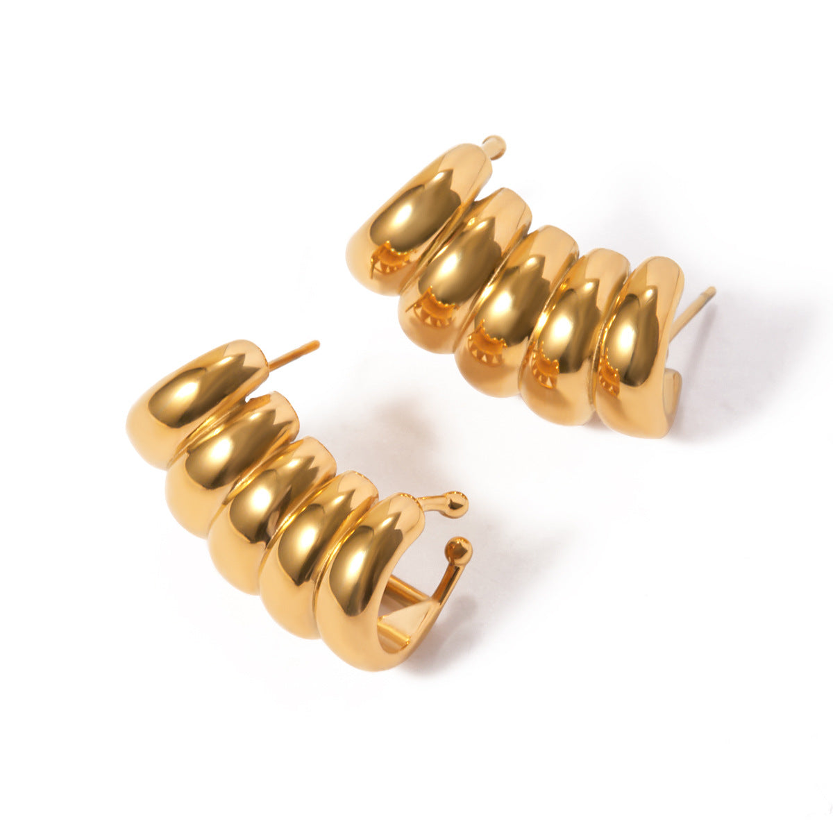The Striscia Earrings striped hollow stud earrings Purajoia view 4