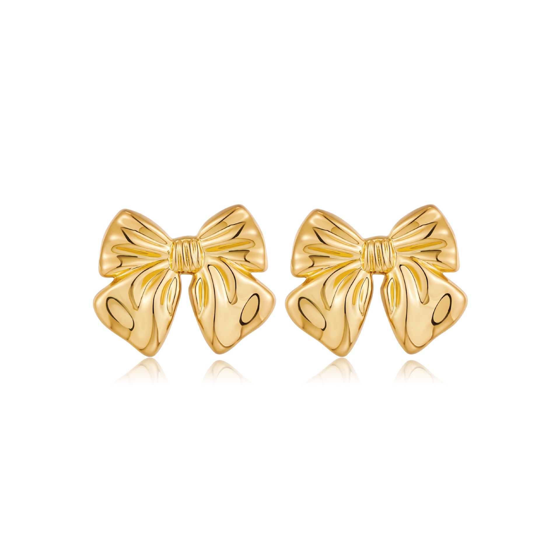 Close-up view of Vintage Gold Bow Earrings on a white background, showcasing intricate design and timeless elegance for women's fashion.