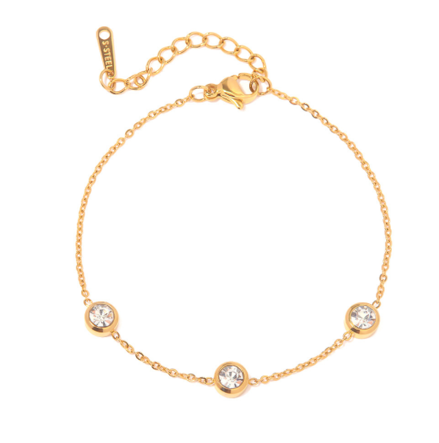 Dazzling 18K Gold Plated Round Zircon Stainless Steel Bracelet - a timeless accessory for refined style and sophistication