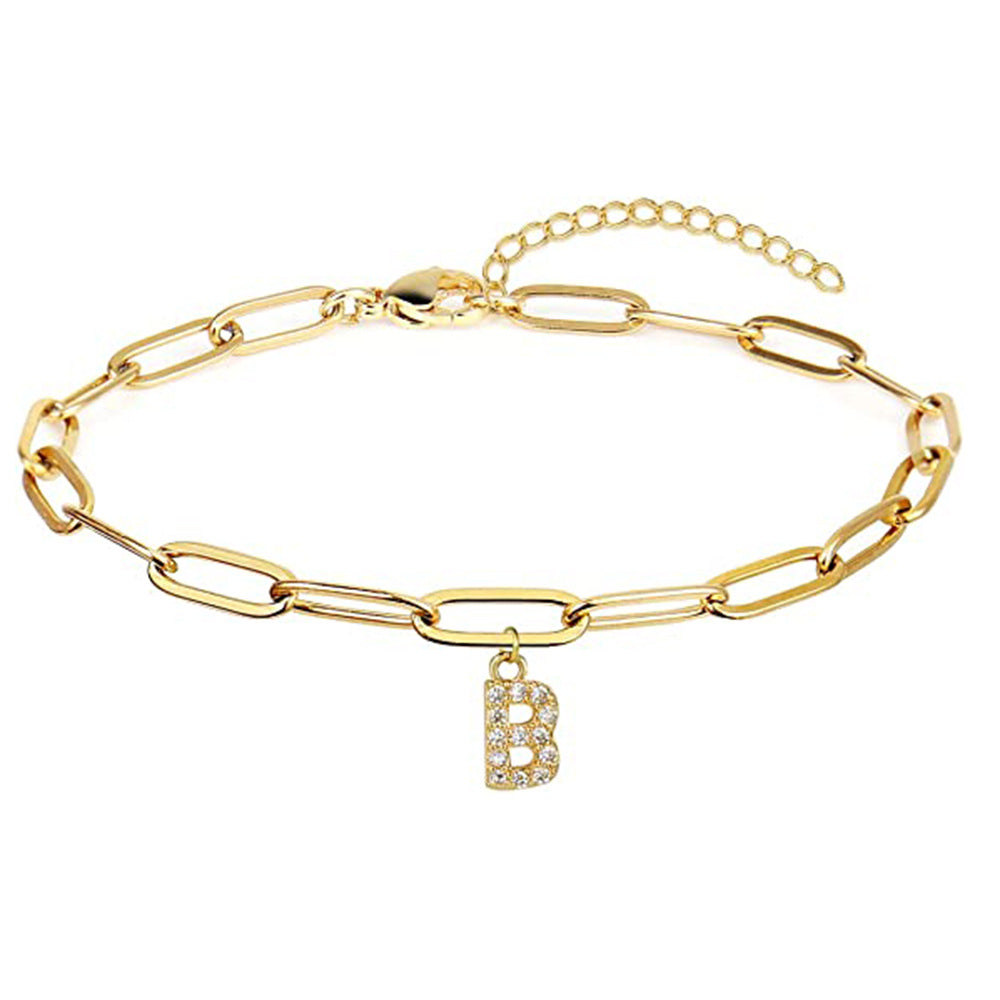 Stainless steel gold-plated bracelet featuring an initial letter charm, a perfect blend of timeless style and personalized elegance