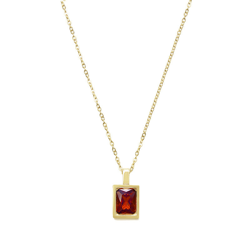 Light Luxury Small French Square Colored Zirconium Necklace