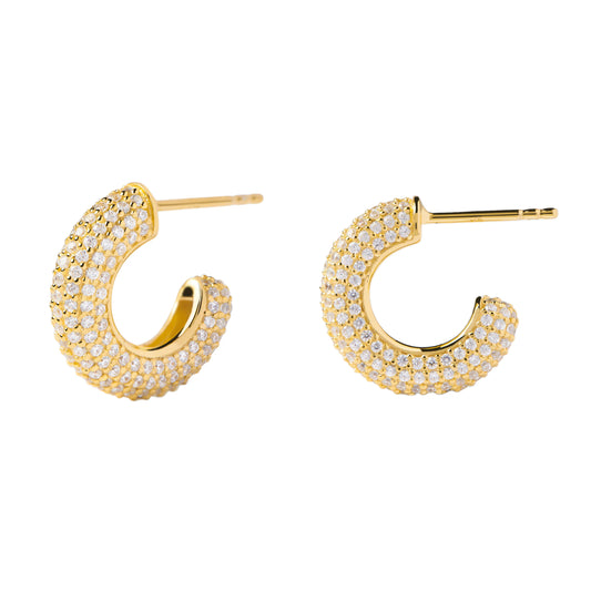 925 silver C-shaped hoop earrings with cubic zirconia elegant design