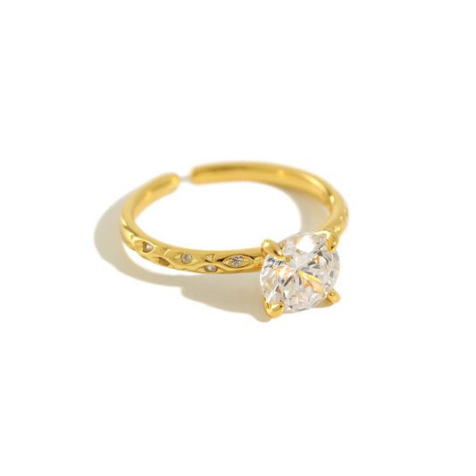 925 sterling silver resizable ring with big zircon stone for women