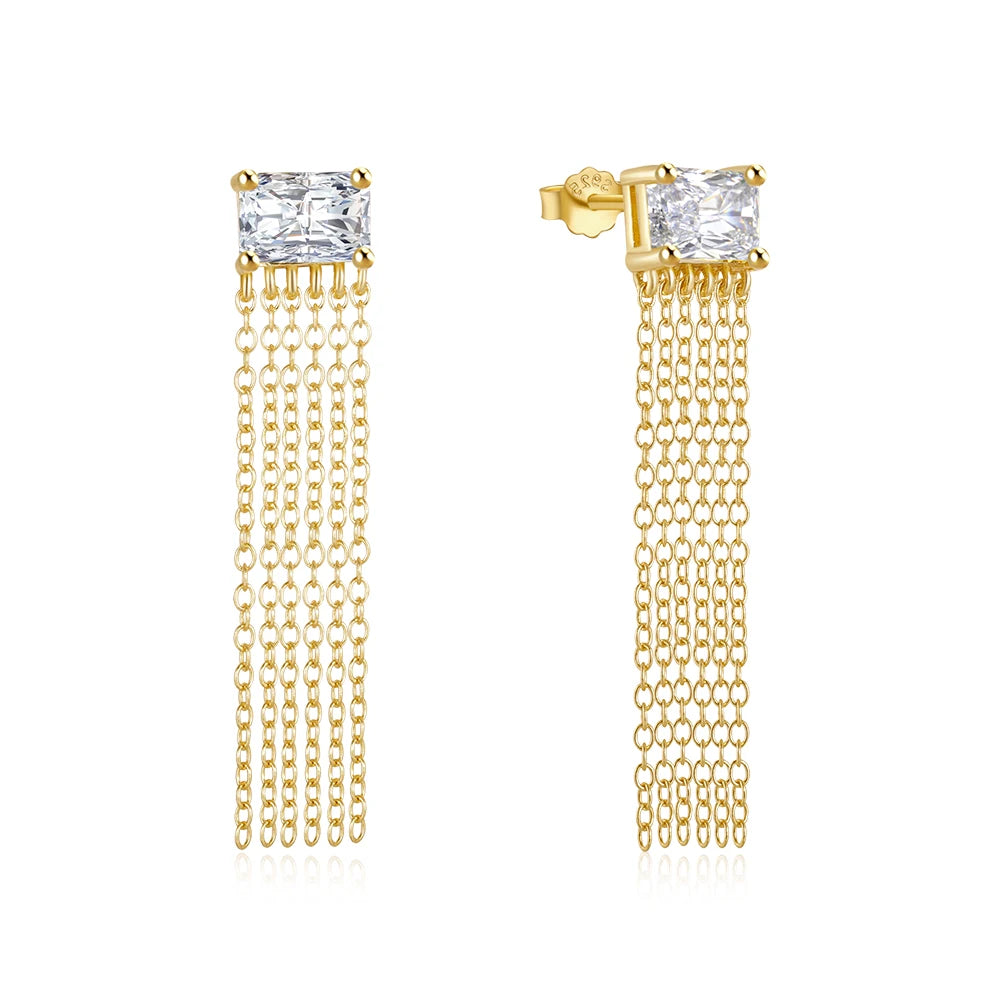 Sterling Silver Square Zircon Tassel Earrings - A touch of timeless luxury for women, featuring exquisite design with square zircon accents and delicate chains.