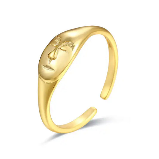 Sterling silver retro face ring for women, a timeless and elegant accessory that seamlessly blends vintage charm with enduring quality.