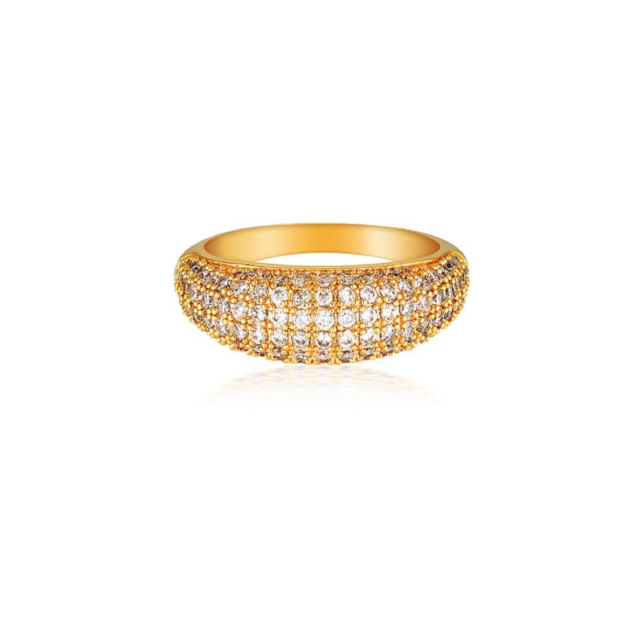 Victoria Dome Ring : Dazzling Cubic Zirconia stones create a luxurious and glamorous effect, perfect for a stand-alone classy look or stacked for added elegance.