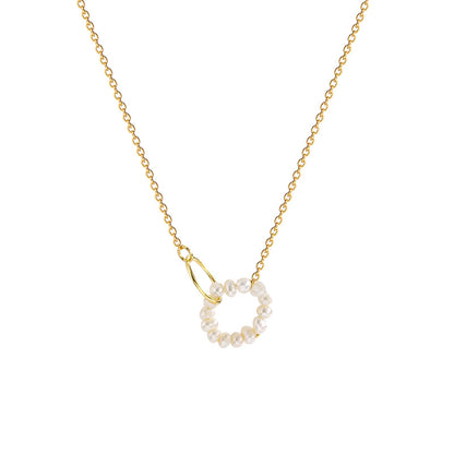 Minimalist Double Ring True Love Pearl Necklace - A symbol of timeless elegance and enduring love, featuring twin rings embracing a lustrous pearl.