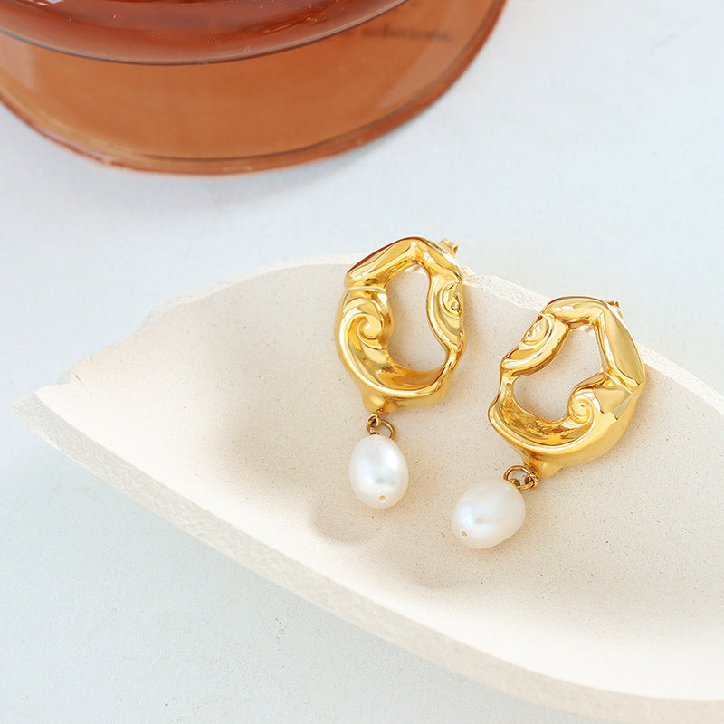 Vintage Gold Plated Earrings with Irregular Pearl Pendants