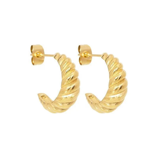 Elegant Titanium Steel Gold-Plated French Croissant Spiral Metal Earrings