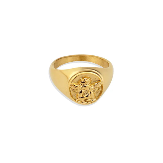 French Wide Version Stainless Steel Gold Plated Ring