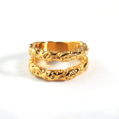 Double Layer Hammered Tin Foil Ring with Tail Design - Gold Jewelry