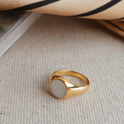 Fashion Retro Round Gold Titanium Steel Shell Ring