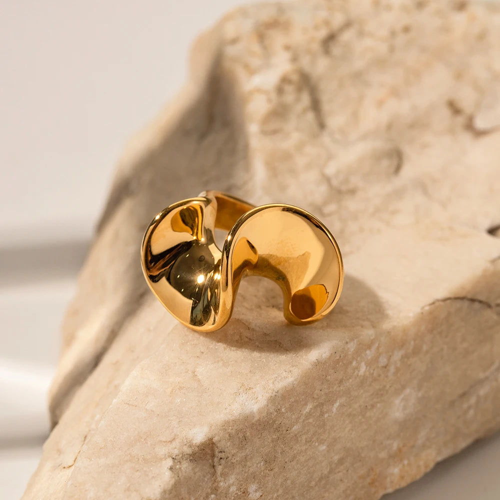 Close-up of Gold-Plated Ruffled Stainless Steel Ring