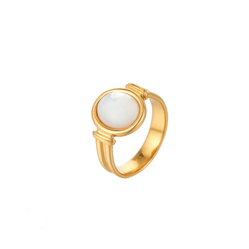 18K Gold Vintage Pearl Shell Ring - Oval shaped, handmade jewelry piece