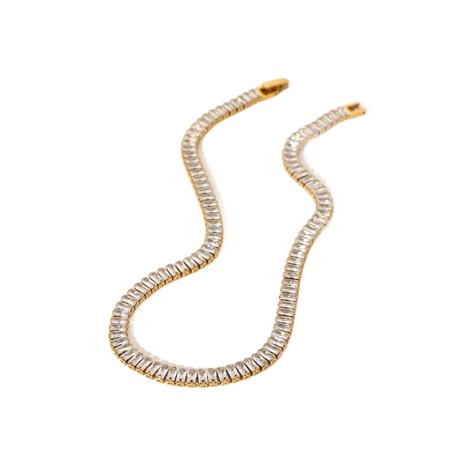 18K Gold Plated Stainless Steel Choker Necklace adorned with a shimmering full zircon chain—a blend of luxury and timeless elegance for the modern woman.