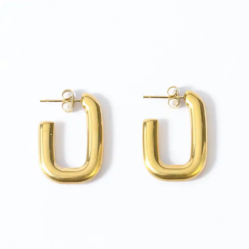 18K Gold-Plated Stainless Steel Jewelry - Classic statement hoop earrings with Length 2.45cm / Width 0.48cm, crafted with high-quality materials, perfect for everyday wear. Hypoallergenic and safe for sensitive skin.