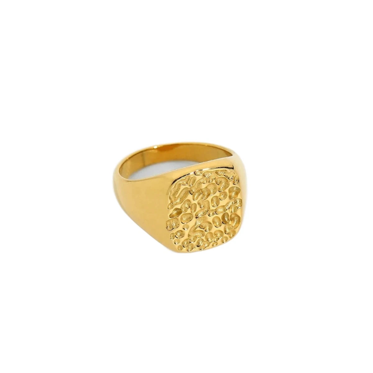 Stainless steel 18K gold plated ring featuring a celestial-inspired Meteor Sky Moon Surface Crater design, showcasing a perfect fusion of durability and opulence for a uniquely elegant accessory