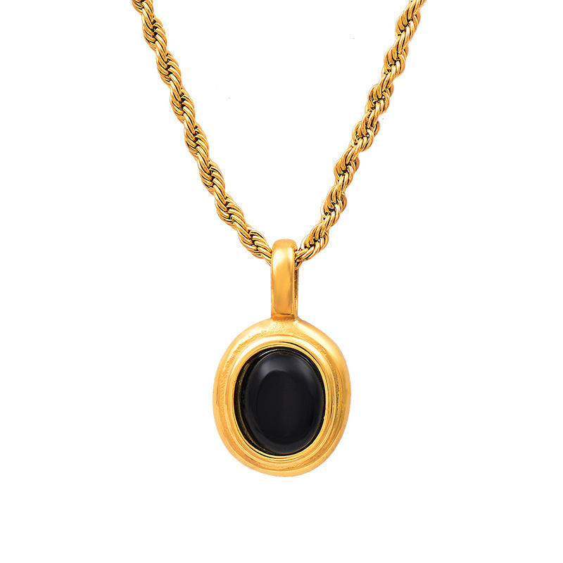 18K gold plated oval pendant necklace in stainless steel with minimalist design, perfect for layering or everyday wear.
