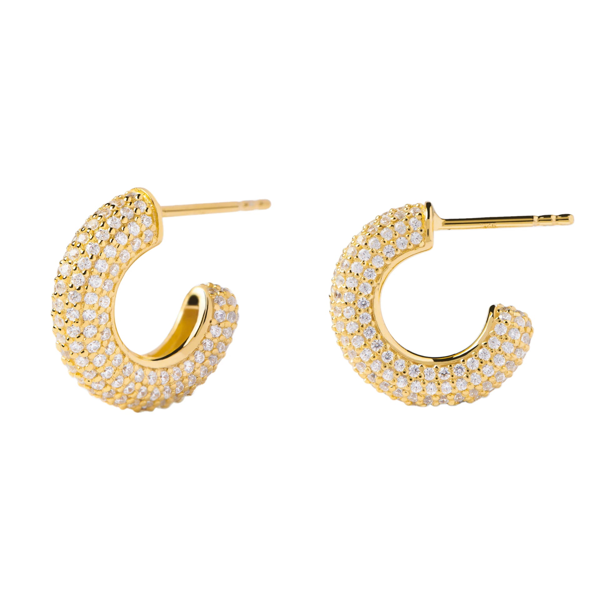 925 silver hoop earrings with C-shaped cubic zirconia, a chic and timeless accessory radiating classic elegance and modern charm.