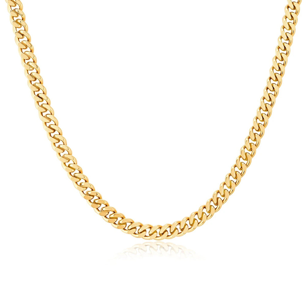 Gold-plated stainless steel thick Cuban chain, a bold and timeless accessory for a touch of opulence and enduring style.