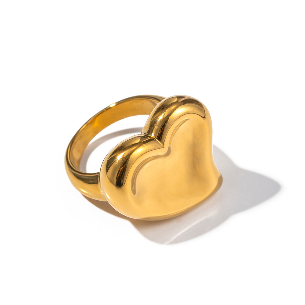 Stainless steel rings with intricate stereoscopic heart love design, plated in luxurious 18K gold for a perfect blend of fashion and romance.