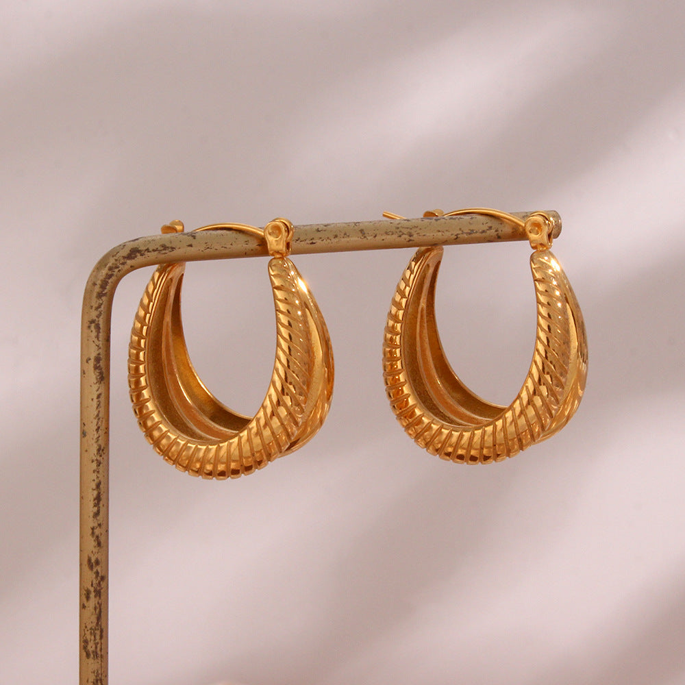 Stainless Steel 18K Gold Geometric Double Layer Earrings