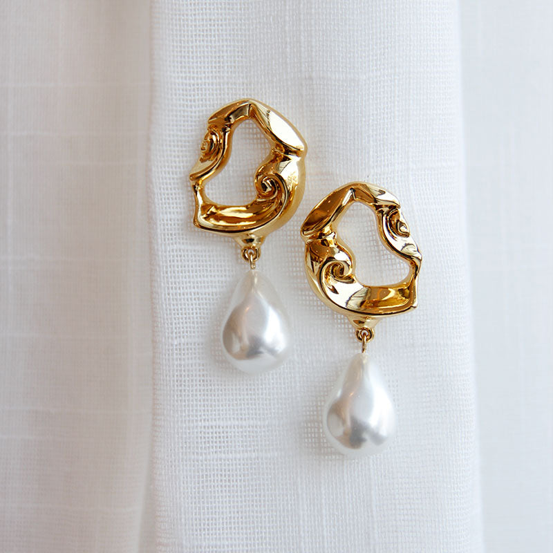 Vintage Gold Plated Earrings with Irregular Pearl Pendants