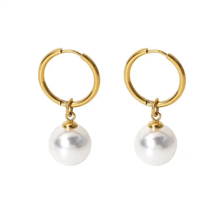 Elegant and Stylish Bright Shell Pearl Earrings - 18K Gold PVD Coated