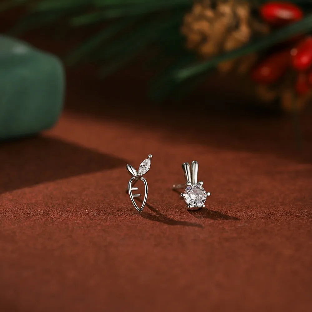 Playful Chic: Bunny Asymmetric S925 Sterling Silver Earrings