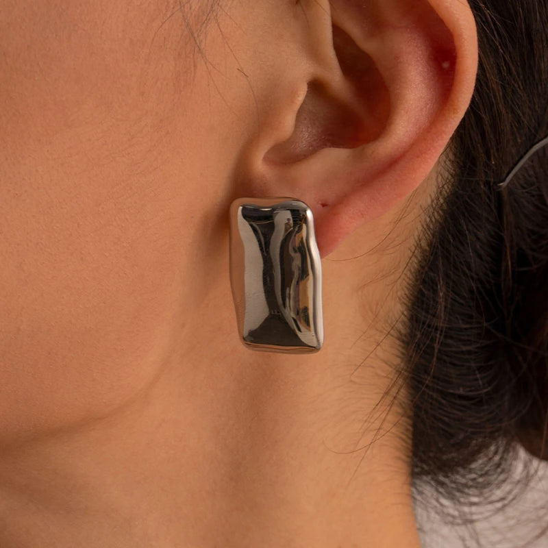 Stylish stainless steel gold-plated rectangular earrings with a minimalist design and waterproof feature.