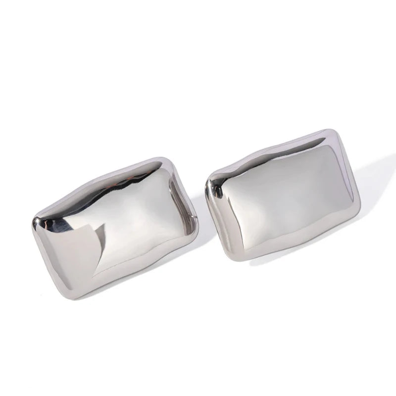 Stylish stainless steel gold-plated rectangular earrings with a minimalist design and waterproof feature.