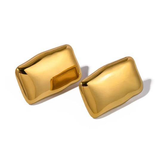 Stylish stainless steel gold-plated rectangular earrings with a minimalist design and waterproof feature.