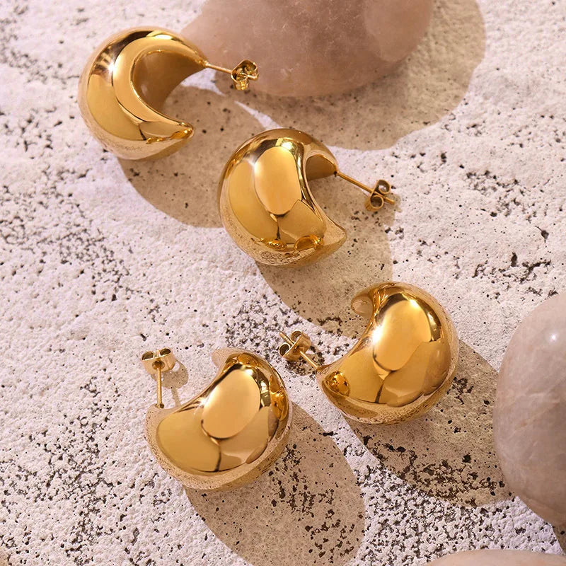 Stainless Steel CC Earrings with 18K gold plating, a perfect blend of elegance and modern style.