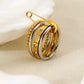 Three-layer gold plated stainless steel pin ring for women, stackable, trendy and hypoallergenic jewelry